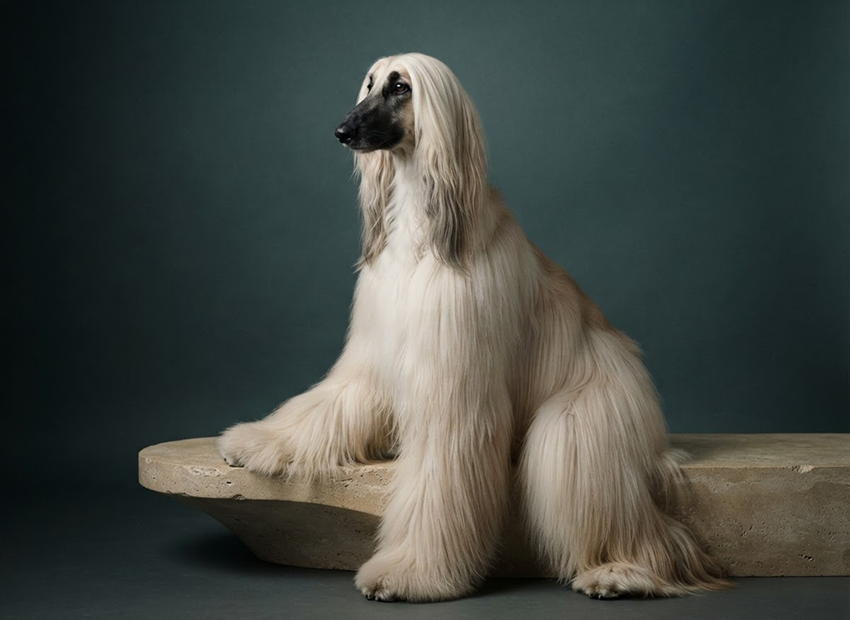 Afghan hound with a long, silky coat